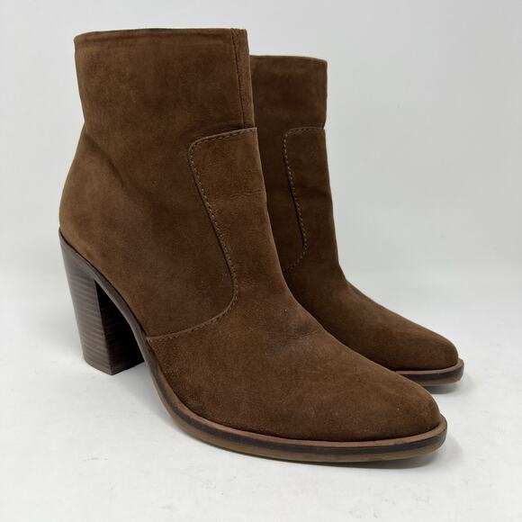 Gianni Bini Tovyy Booties Brown Suede Leather Block Heel Zip Up Women’s Size 7.5 - Picture 2 of 13